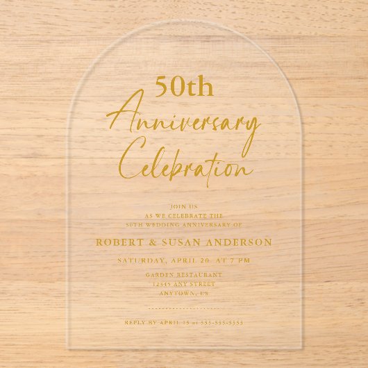 Modern Minimal 50th Wedding Anniversary アクリル招待状 (正面)