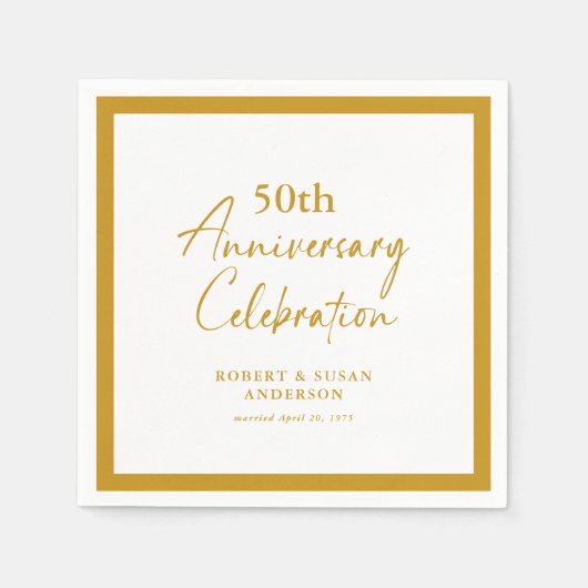 Modern Minimal 50th Wedding Anniversary スタンダードカクテルナプキン (正面)