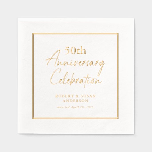 Modern Minimal 50th Wedding Anniversary Gold 箔ナプキン (正面)