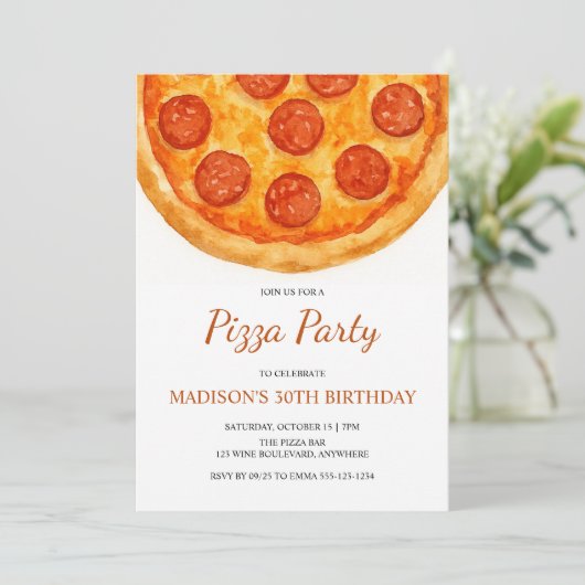 Modern Minimal Adult Birthday Pizza Party 招待状 (スタンド正面)