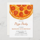Modern Minimal Adult Birthday Pizza Party 招待状 (正面/裏面)