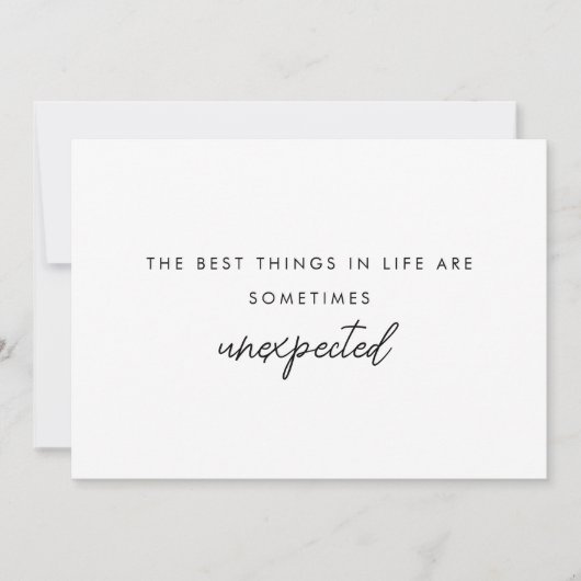 Modern Minimal Baby "Unexpected" Pregnancy Photo 案内状 (正面)