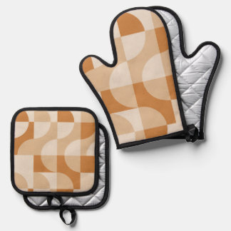 Modern Minimal Beige Retro Geometric Oven Mitt 鍋つかみ&鍋敷きセット