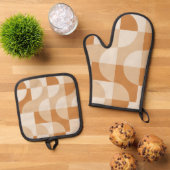 Modern Minimal Beige Retro Geometric Oven Mitt 鍋つかみ&鍋敷きセット (トップダウン)