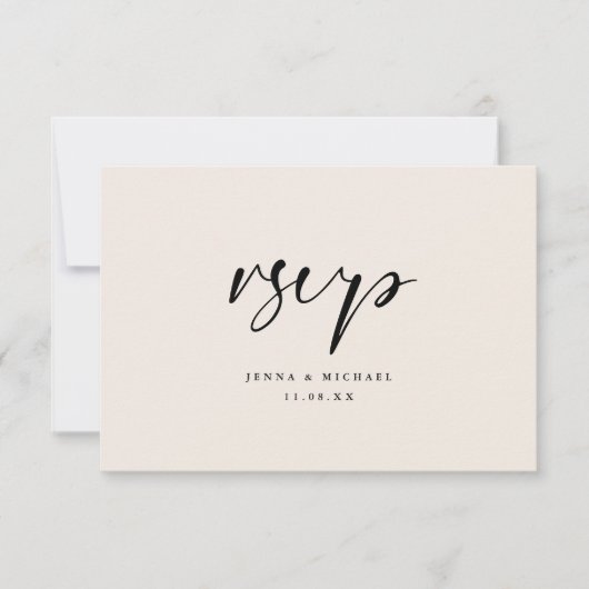Modern Minimal Beige Script Wedding 出欠カード (正面)