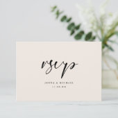 Modern Minimal Beige Script Wedding 出欠カード (スタンド正面)