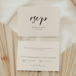 Modern Minimal Beige Script Wedding 出欠カード
