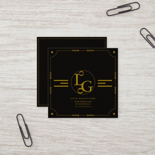 Modern Minimal Black and Gold Squre Business Card スクエア名刺 (正面/裏面インサイチュ)