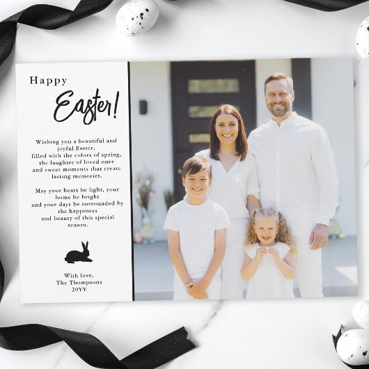 Modern Minimal Black And White Family Photo Easter カード