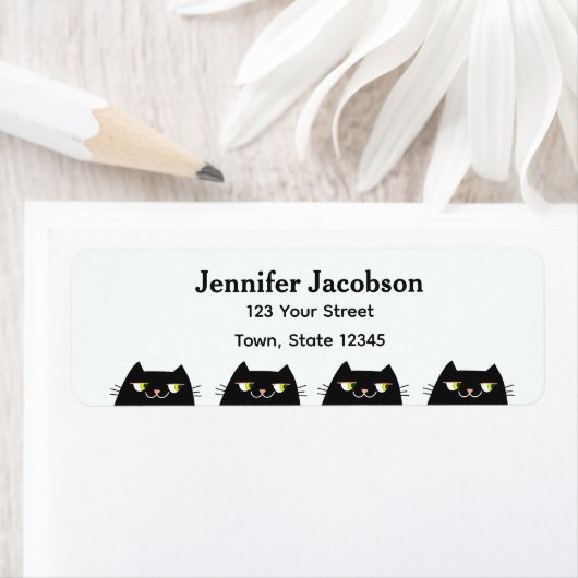 Modern Minimal Black Cat Return Address ラベル (インサイチュ)