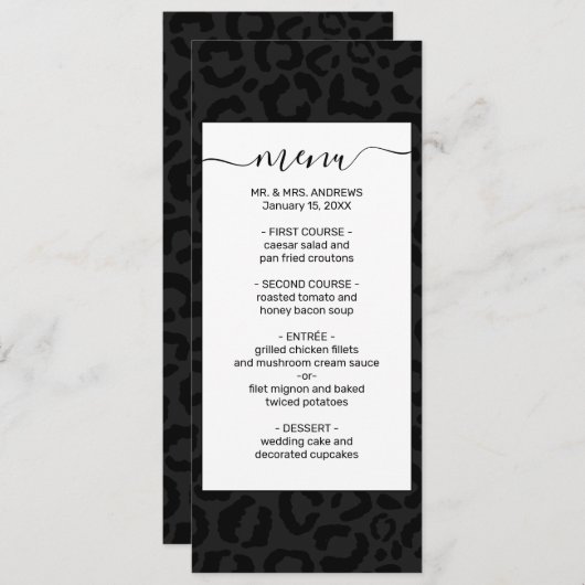 Modern Minimal Black Leopard Print メニュー (正面/裏面)