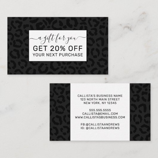 Modern Minimal Black Leopard Print 割引カード (正面/裏面)