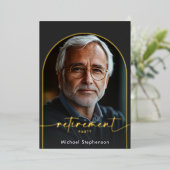 Modern Minimal Black Retirement Party 箔招待状 (立ち正面)