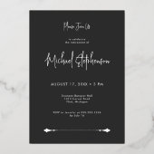 Modern Minimal Black Retirement Party 箔招待状 (裏面)