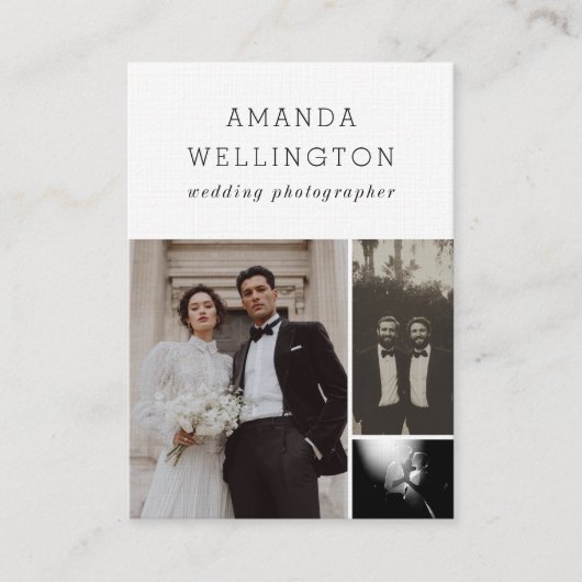 Modern Minimal Black White 3 Photo Vertical 名刺 (正面)