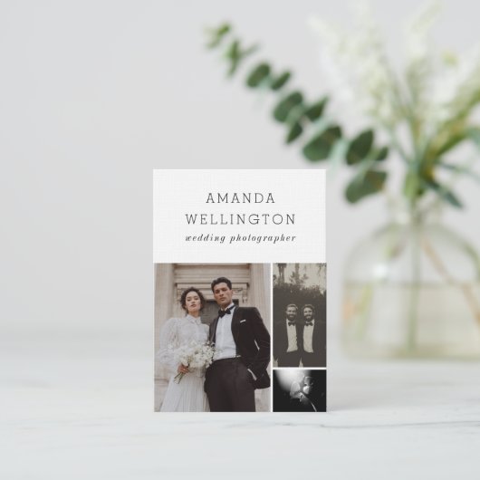 Modern Minimal Black White 3 Photo Vertical 名刺 (スタンド正面)