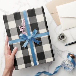 Modern Minimal Black White Gingham Plaid Pattern ラッピングペーパー