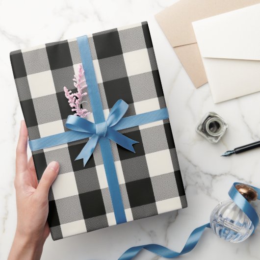 Modern Minimal Black White Gingham Plaid Pattern ラッピングペーパー (ギフト)