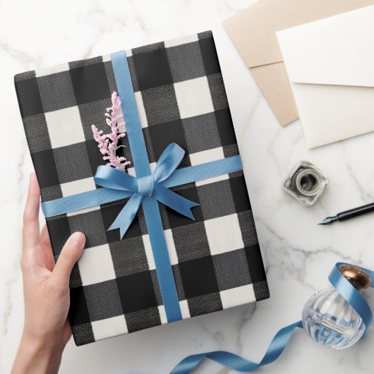 Modern Minimal Black White Gingham Plaid Pattern ラッピングペーパー (ギフト)