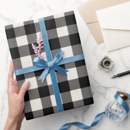 Modern Minimal Black White Gingham Plaid Pattern ラッピングペーパー