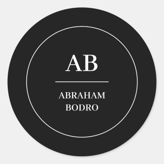 Modern Minimal Black White Monogram Design ラウンドシール (正面)