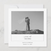 Modern Minimal Black & White Script Photo Wedding  サンキューカード (正面)