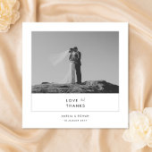 Modern Minimal Black & White Script Photo Wedding  サンキューカード