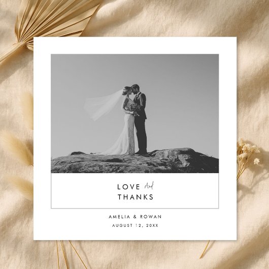 Modern Minimal Black & White Script Photo Wedding  サンキューカード