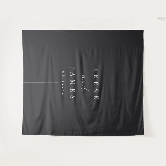 Modern Minimal Black & White Wedding Backdrop タペストリー (正面(横))