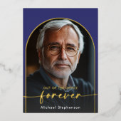 Modern Minimal Blue Retirement Party 箔招待状 (正面)