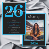 Modern Minimal Blue Script Graduation Party 招待状