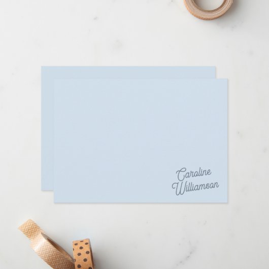Modern Minimal Blue Script Personalized Stationery ノートカード (正面/裏面インサイチュ)