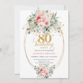 Modern Minimal Blush Floral 80th Birthday Invite  招待状 (正面)