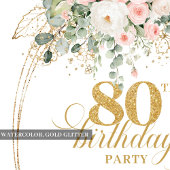 Modern Minimal Blush Floral 80th Birthday Invite  招待状