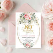 Modern Minimal Blush Floral 80th Birthday Invite  招待状