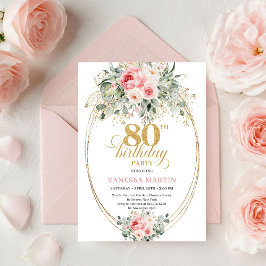 Modern Minimal Blush Floral 80th Birthday Invite 招待状
