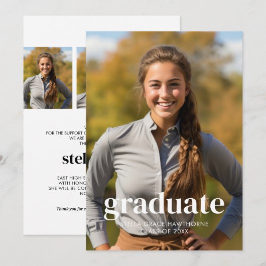 Modern Minimal Bold Photo Graduation 案内状 (正面/裏面)