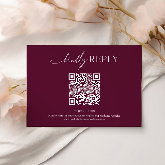 Modern Minimal Burgundy Boho Wedding QR Code 出欠カード