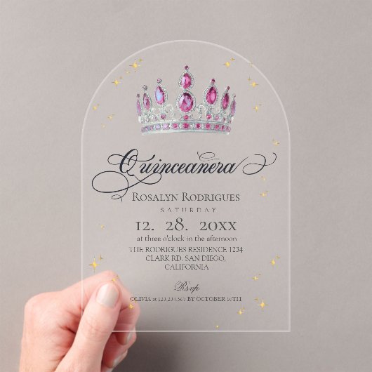 Modern Minimal Celestial Star Princess Quinceanera アクリル招待状 (インサイチュ (ポータブル))
