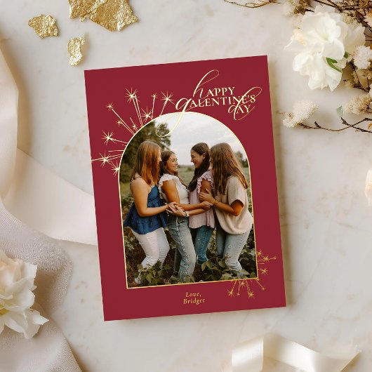 Modern Minimal Chic Red Typography Galentine 箔シーズンカード