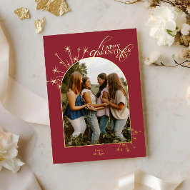 Modern Minimal Chic Red Typography Galentines 箔シーズンカード