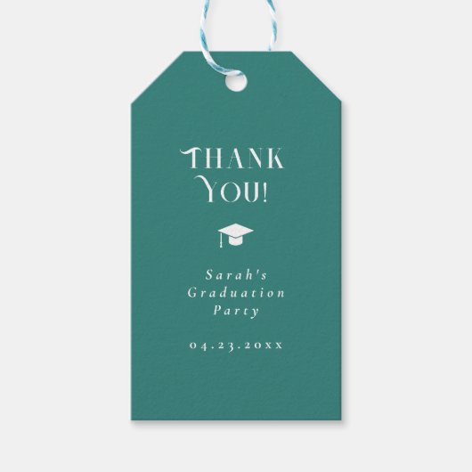 Modern Minimal Chic Script Graduation Party Teal ギフトタグ (正面)