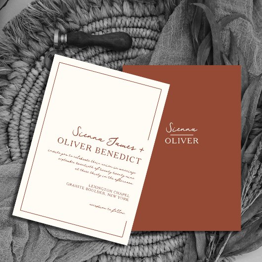 Modern Minimal Chic Terracotta Border Wedding  招待状