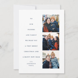 Modern minimal Christmas tree three photo navy シーズンカード