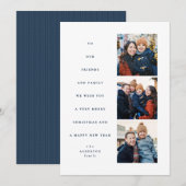 Modern minimal Christmas tree three photo navy シーズンカード (正面/裏面)