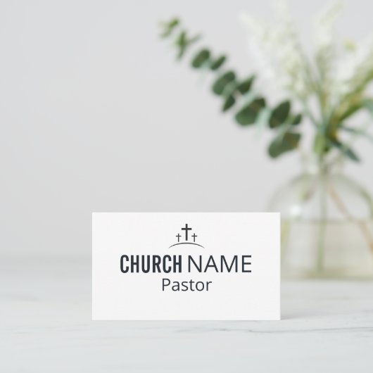 Modern Minimal Church Pastor Three Cross  名刺 (スタンド正面)