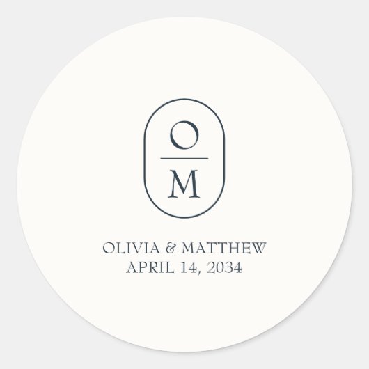 Modern Minimal Couple Monogram Wedding Sticker ラウンドシール (正面)