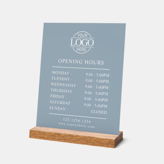 Modern Minimal Dusty Blue Business Opening Hours アクリルサイン (傾斜)