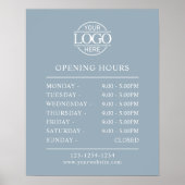 Modern Minimal Dusty Blue  Business Opening Hours ポスター (正面)