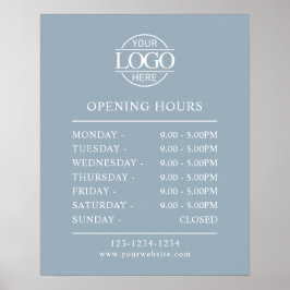 Modern Minimal Dusty Blue  Business Opening Hours ポスター
